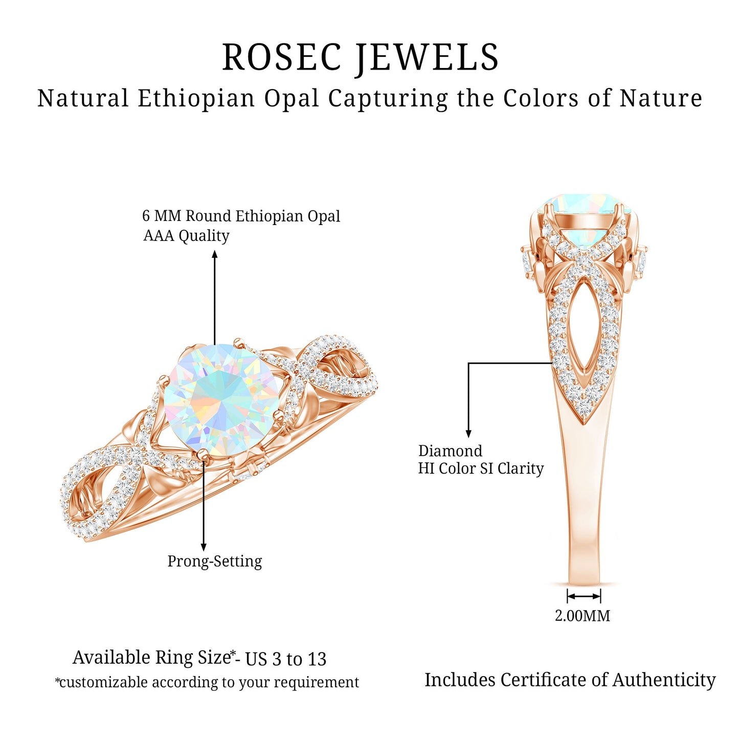 Ethiopian Opal and Diamond Engagement Ring with Crossover Shank