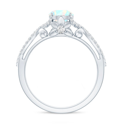 Ethiopian Opal and Diamond Engagement Ring with Crossover Shank
