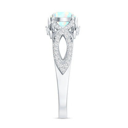 Ethiopian Opal and Diamond Engagement Ring with Crossover Shank