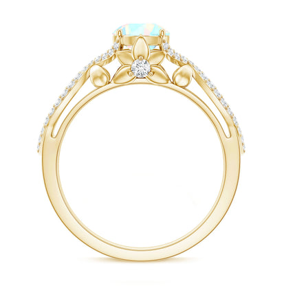 Ethiopian Opal and Diamond Engagement Ring with Crossover Shank