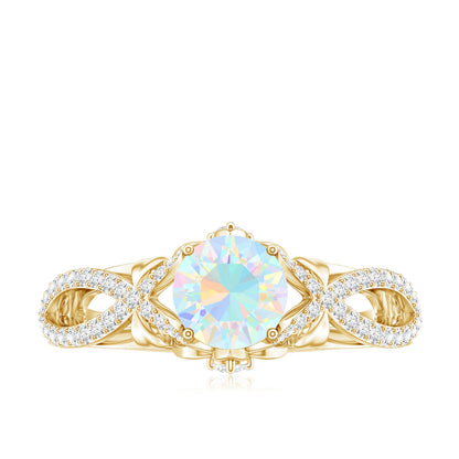Ethiopian Opal and Diamond Engagement Ring with Crossover Shank