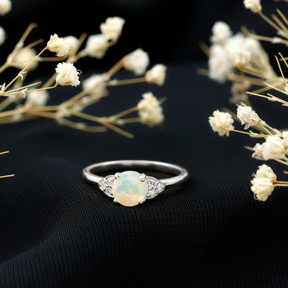 Natural Ethiopian Opal Engagement Ring with Diamond Trio