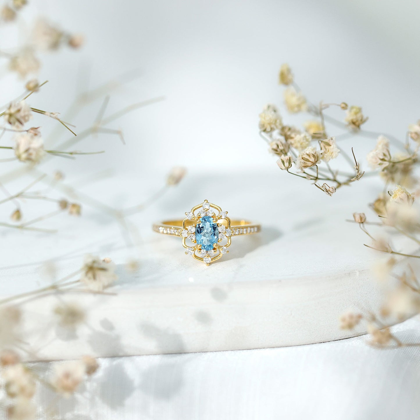Real Vintage Aquamarine and Diamond Engagement Ring with Certificate
