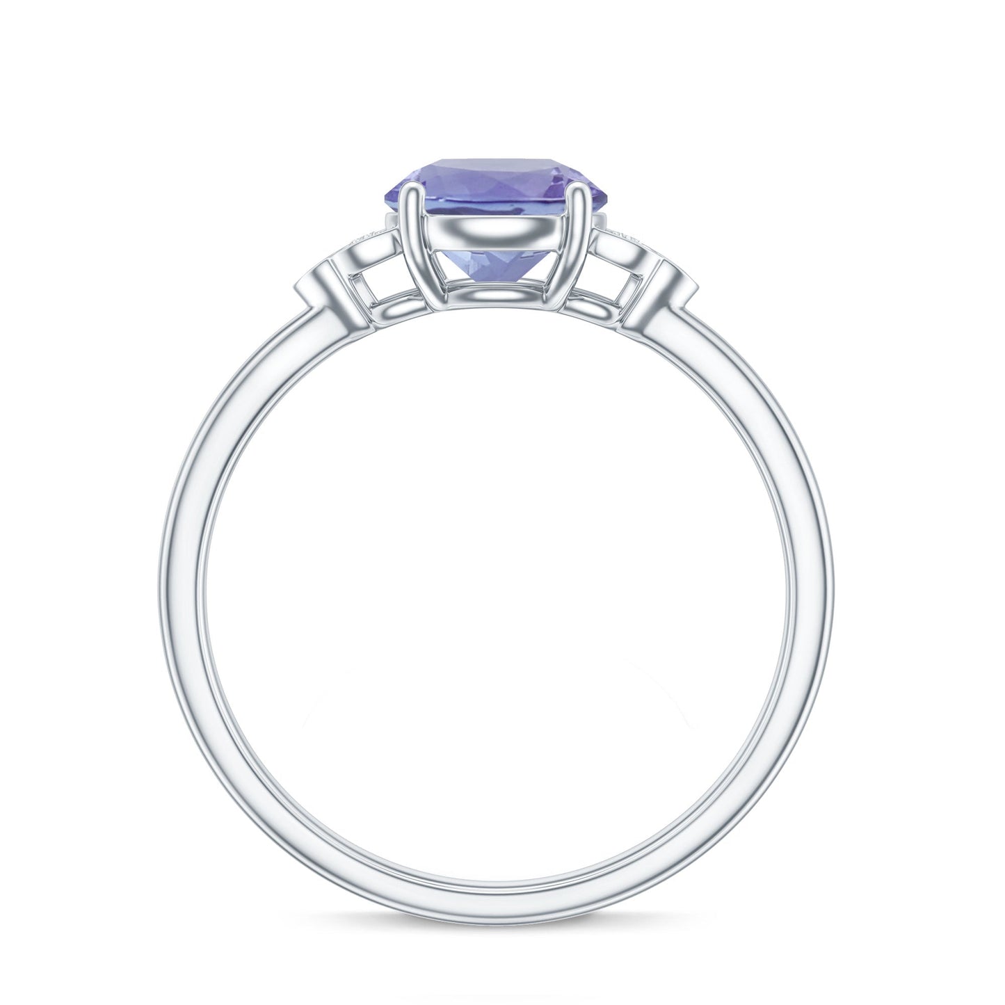 Natural Tanzanite Engagement Ring with Trio of Diamond