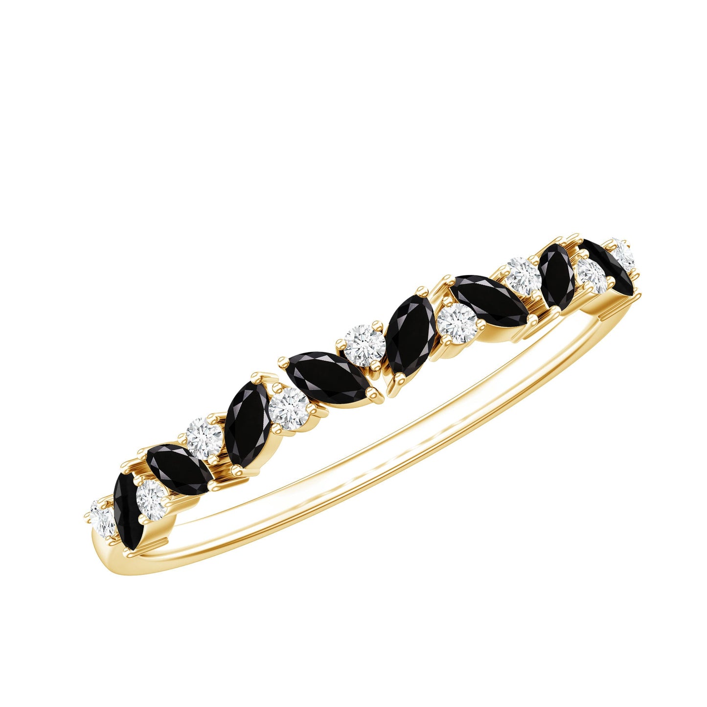 Natural Marquise Black Spinel Diamond Half Eternity Ring