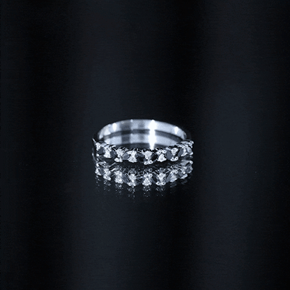 Minimalist Black Onyx and Diamond Half Eternity Ring
