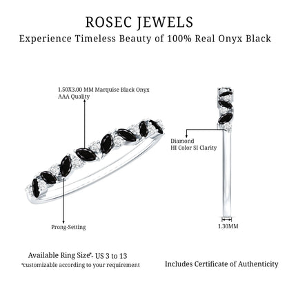 Minimalist Black Onyx and Diamond Half Eternity Ring