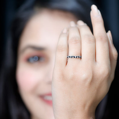 Minimalist Black Onyx and Diamond Half Eternity Ring