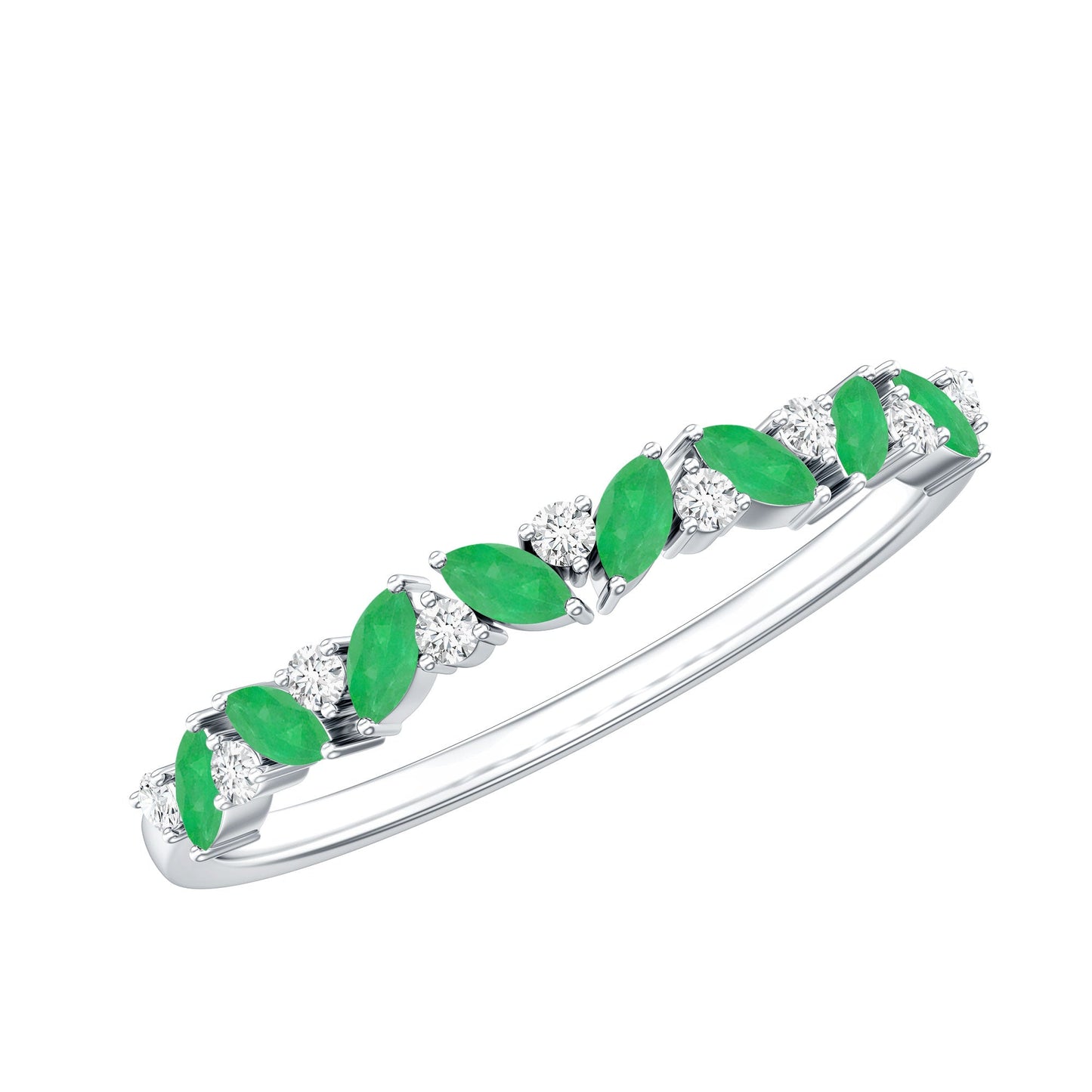 Marquise Emerald and Diamond Half Eternity Ring