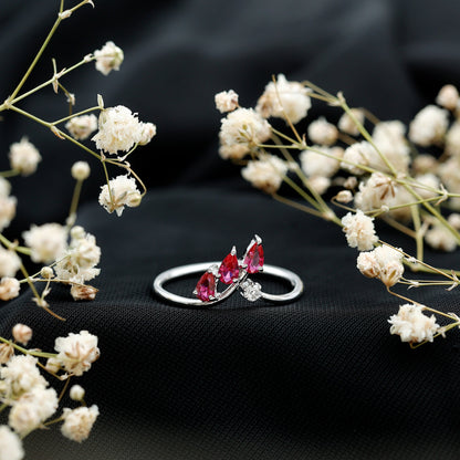 Certified Lab Grown Ruby Ring Guard with Diamond