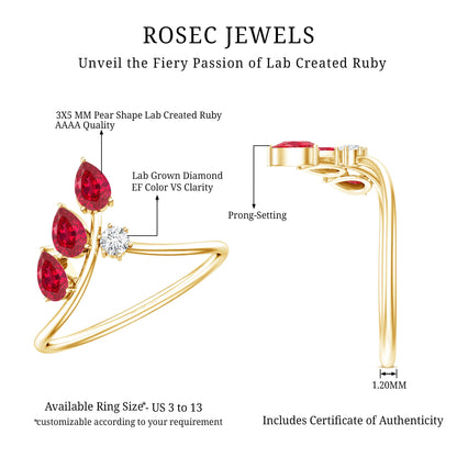 Certified Lab Grown Ruby Ring Guard with Diamond