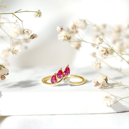Certified Lab Grown Ruby Ring Guard with Diamond