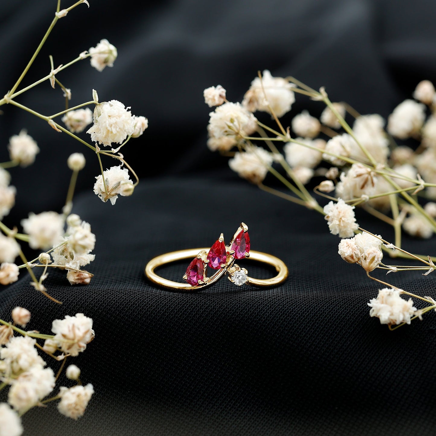 Certified Lab Grown Ruby Ring Guard with Diamond