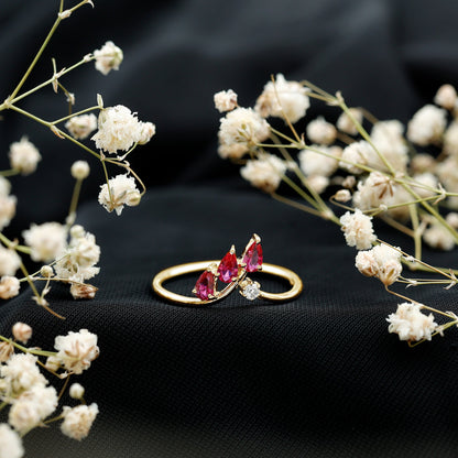 Certified Lab Grown Ruby Ring Guard with Diamond