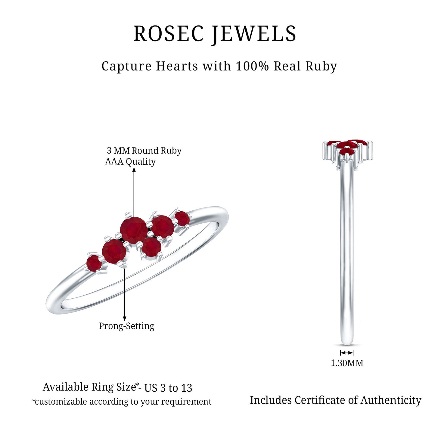 Natural Ruby Cluster Promise Ring for Women