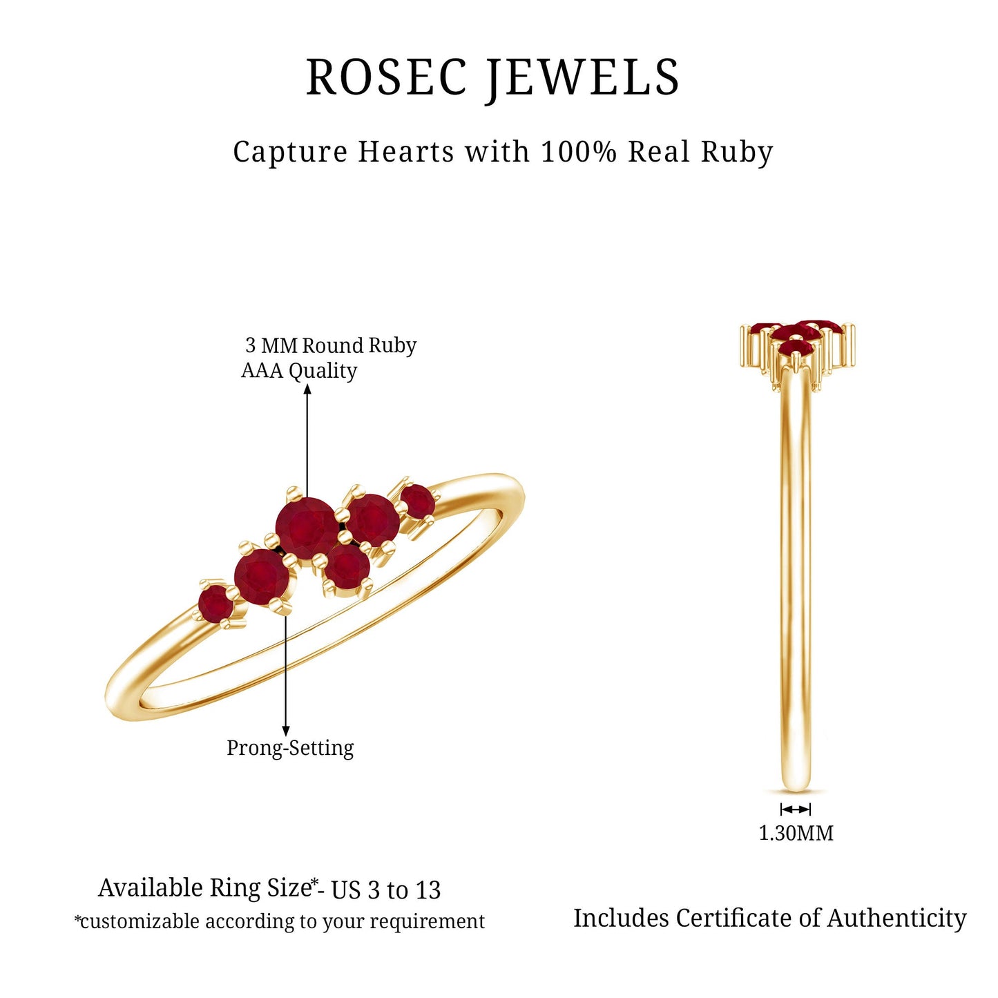 Natural Ruby Cluster Promise Ring for Women