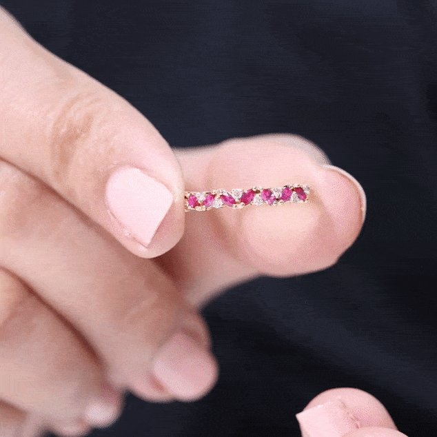 Natural Marquise Ruby Half Eternity Ring with Diamond
