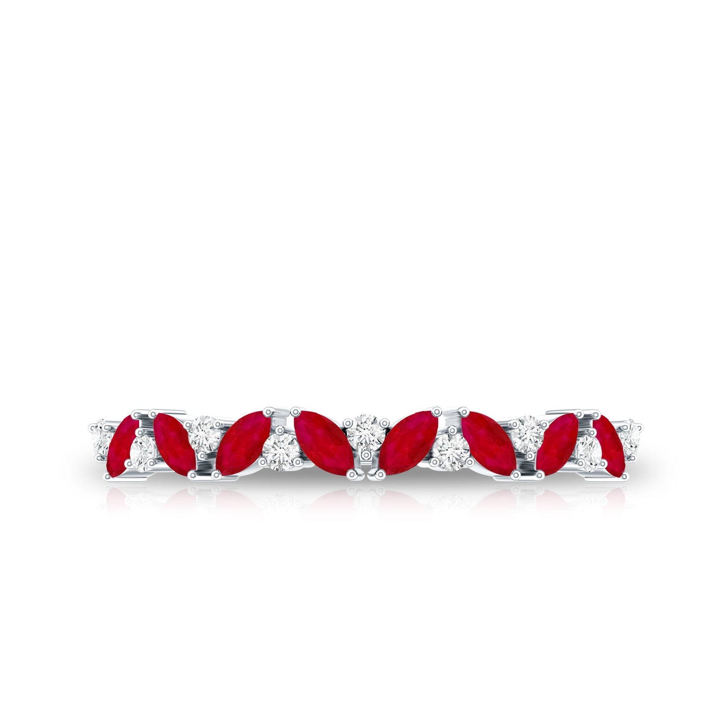 Natural Marquise Ruby Half Eternity Ring with Diamond