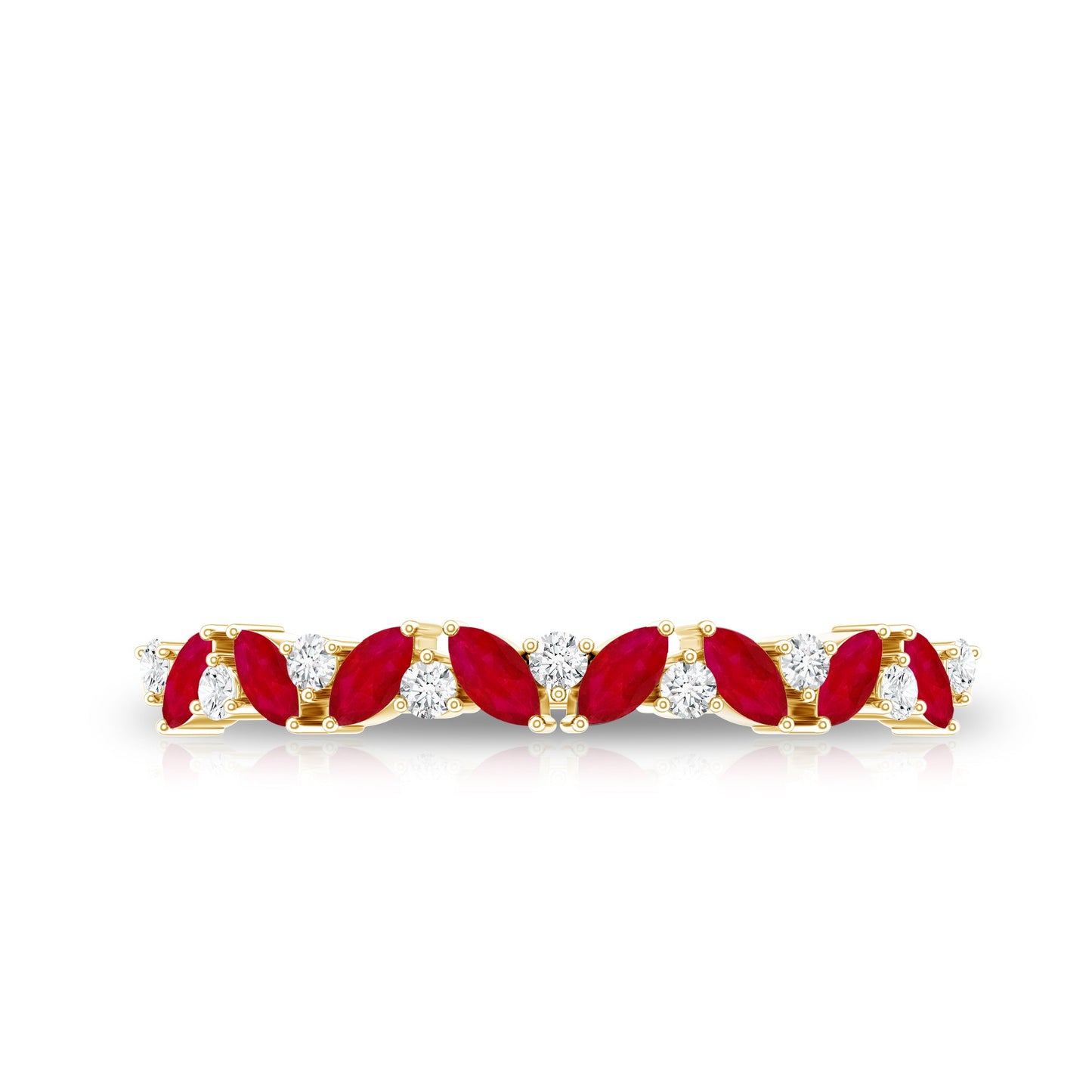 Natural Marquise Ruby Half Eternity Ring with Diamond