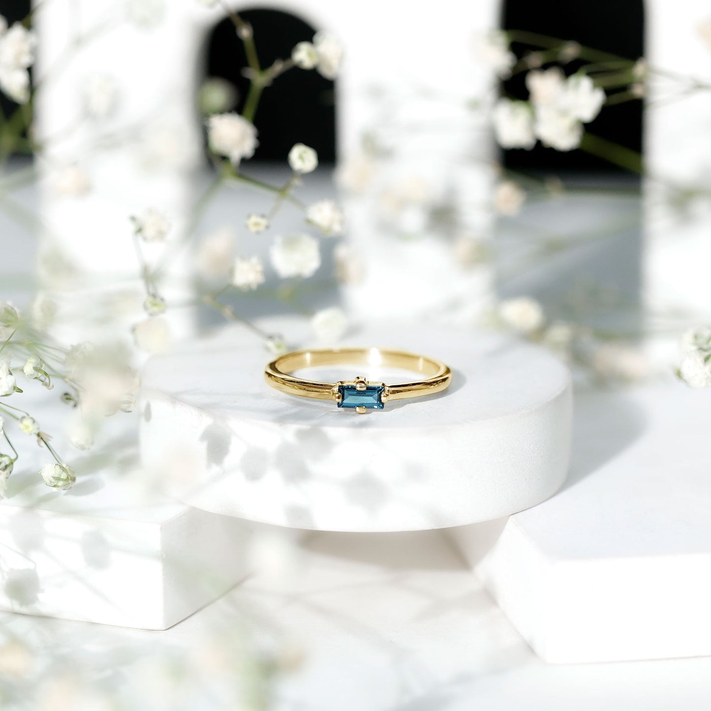 Baguette London Blue Topaz Solitaire Promise Ring