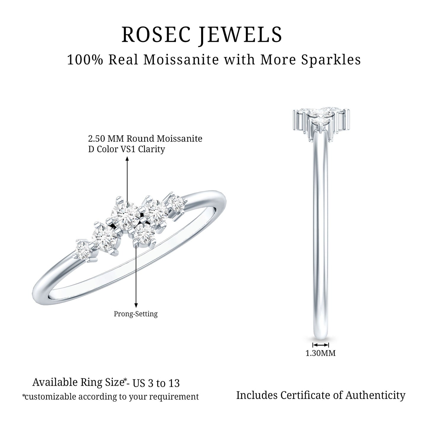 Certified Moissanite Cluster Promise Ring