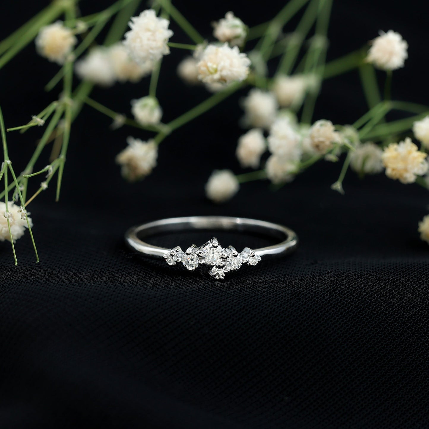 Certified Moissanite Cluster Promise Ring