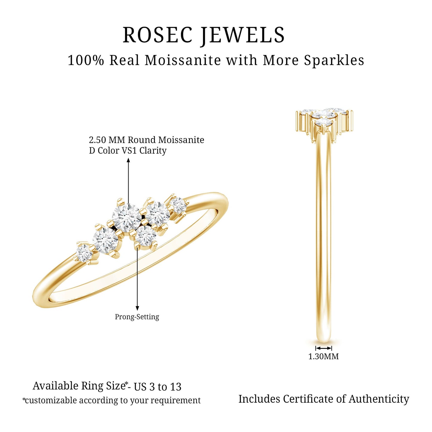 Certified Moissanite Cluster Promise Ring