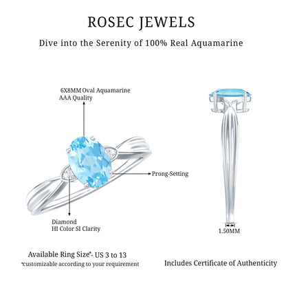 Certified Real Oval Aquamarine Engagement Ring for Women