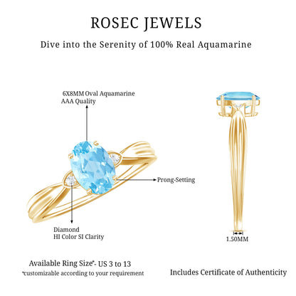 Certified Real Oval Aquamarine Engagement Ring for Women