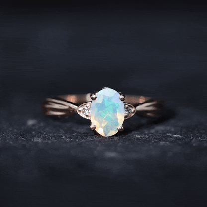 Natural Solitaire Ethiopian Opal Diamond Oval Engagement Ring With Pinched Shank