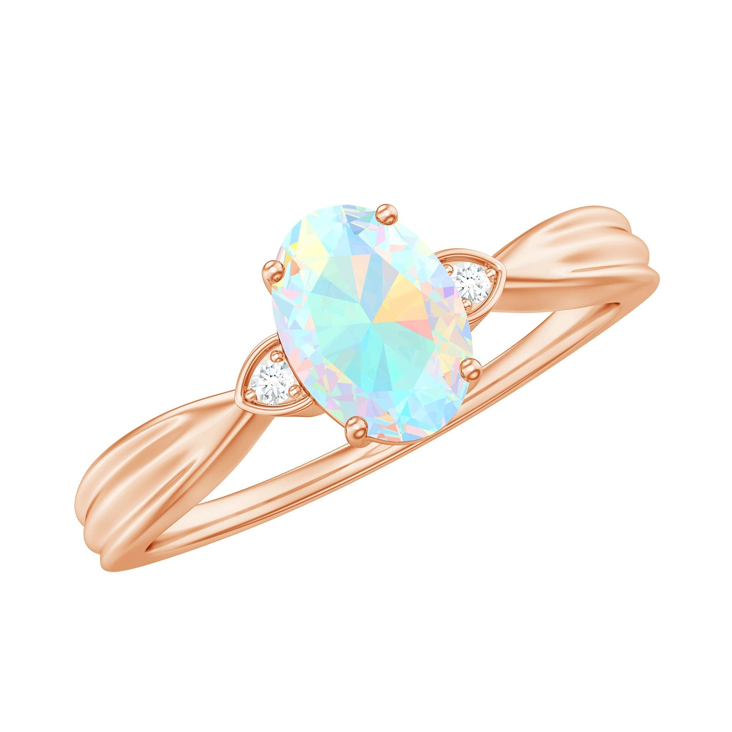 Natural Solitaire Ethiopian Opal Diamond Oval Engagement Ring With Pinched Shank