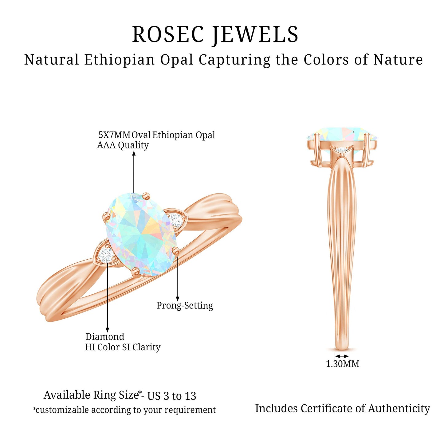 Natural Solitaire Ethiopian Opal Diamond Oval Engagement Ring With Pinched Shank