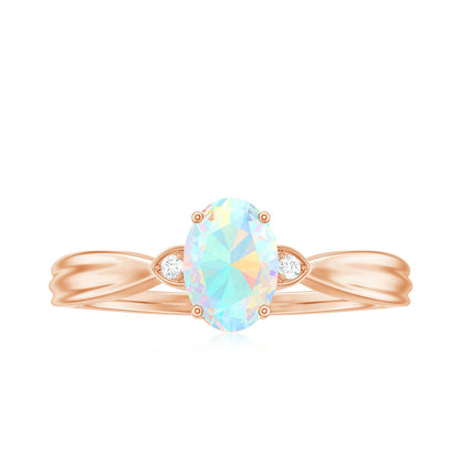 Natural Solitaire Ethiopian Opal Diamond Oval Engagement Ring With Pinched Shank