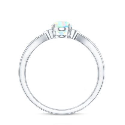 Natural Solitaire Ethiopian Opal Diamond Oval Engagement Ring With Pinched Shank