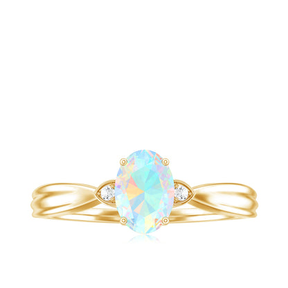 Natural Solitaire Ethiopian Opal Diamond Oval Engagement Ring With Pinched Shank
