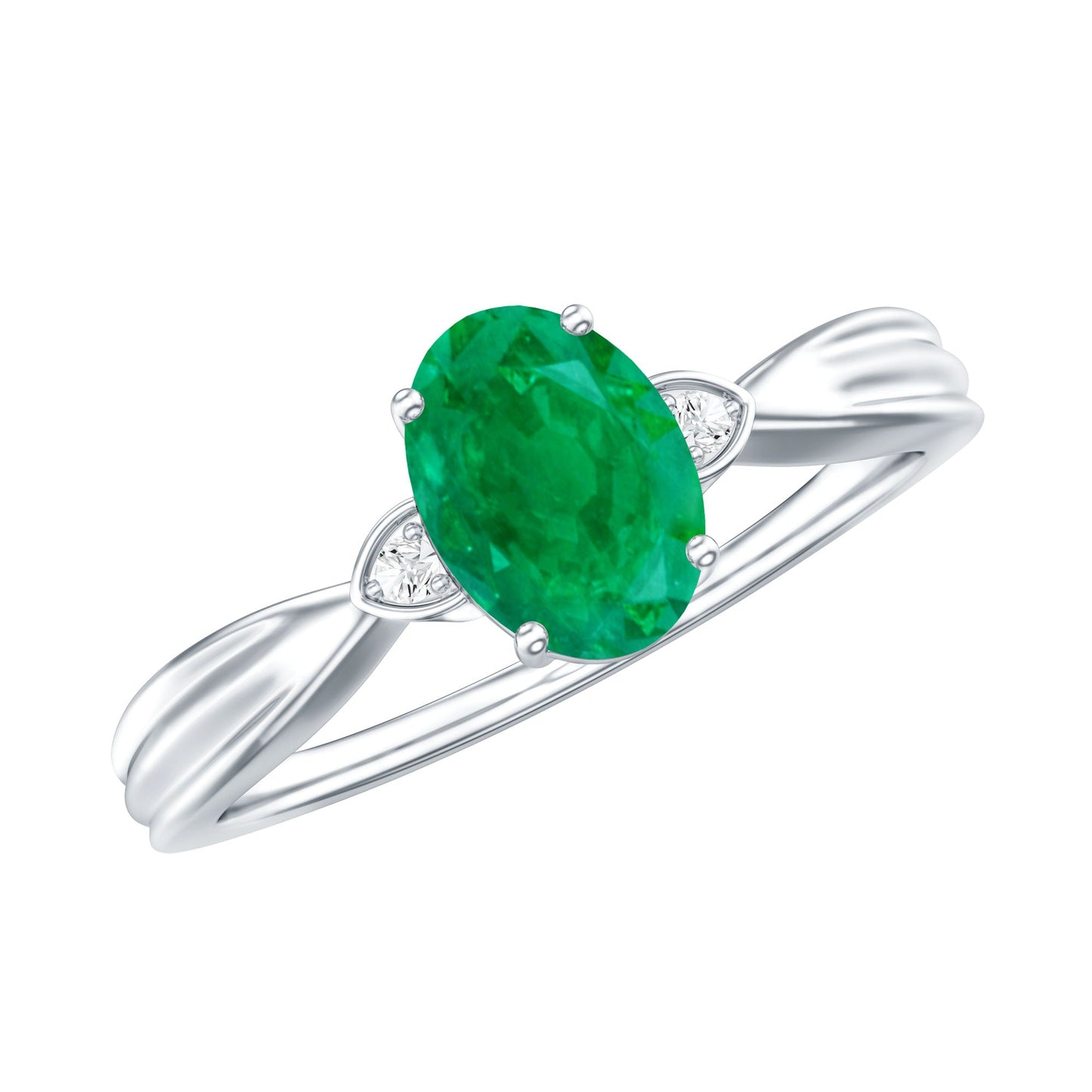 0.7 Carat Oval Cut Emerald Vintage Engagement Ring with Diamond