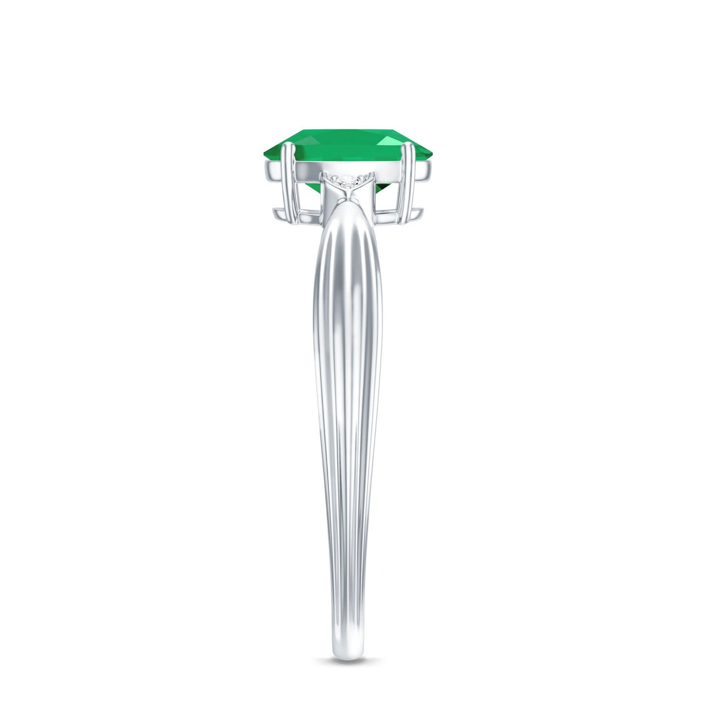 0.7 Carat Oval Cut Emerald Vintage Engagement Ring with Diamond