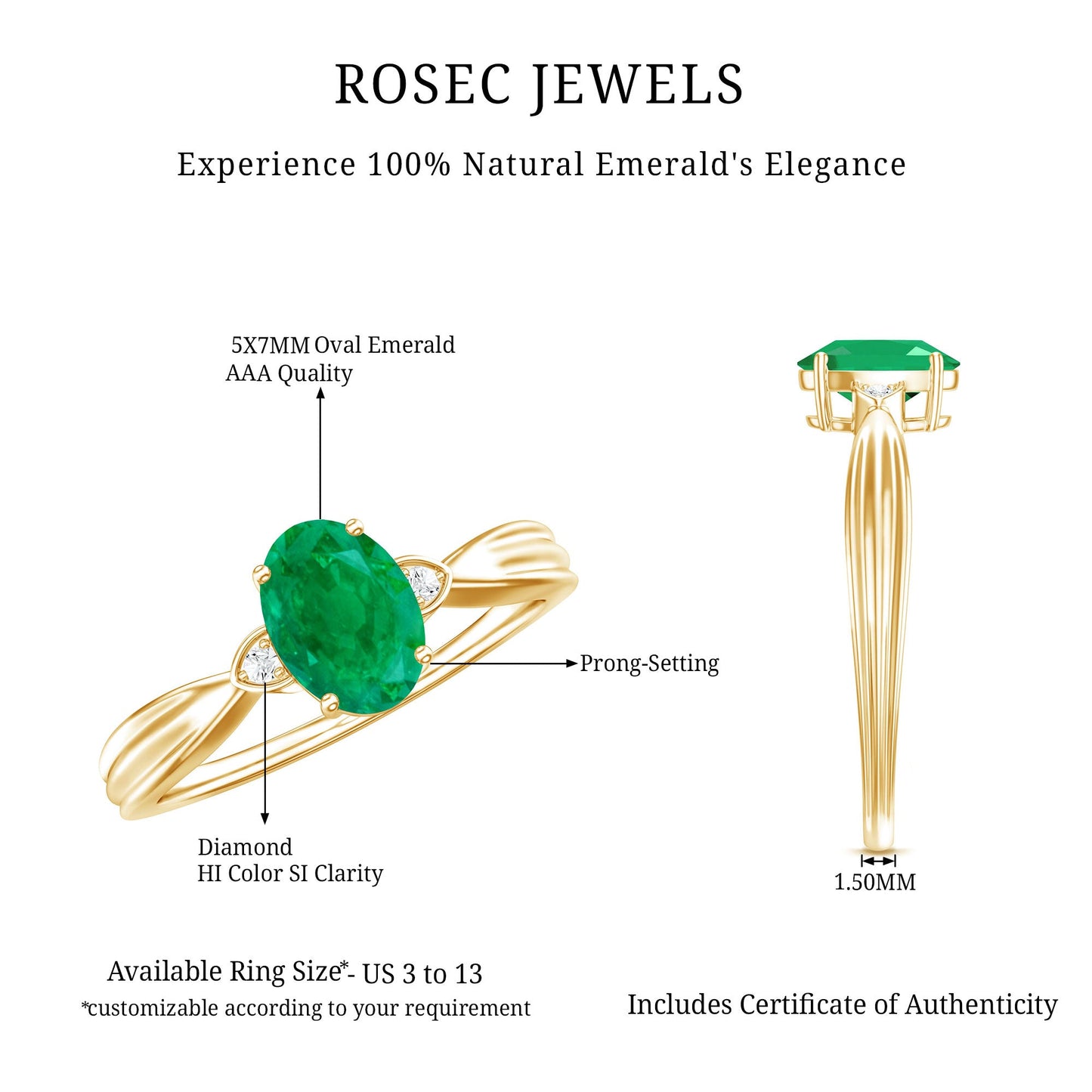 0.7 Carat Oval Cut Emerald Vintage Engagement Ring with Diamond