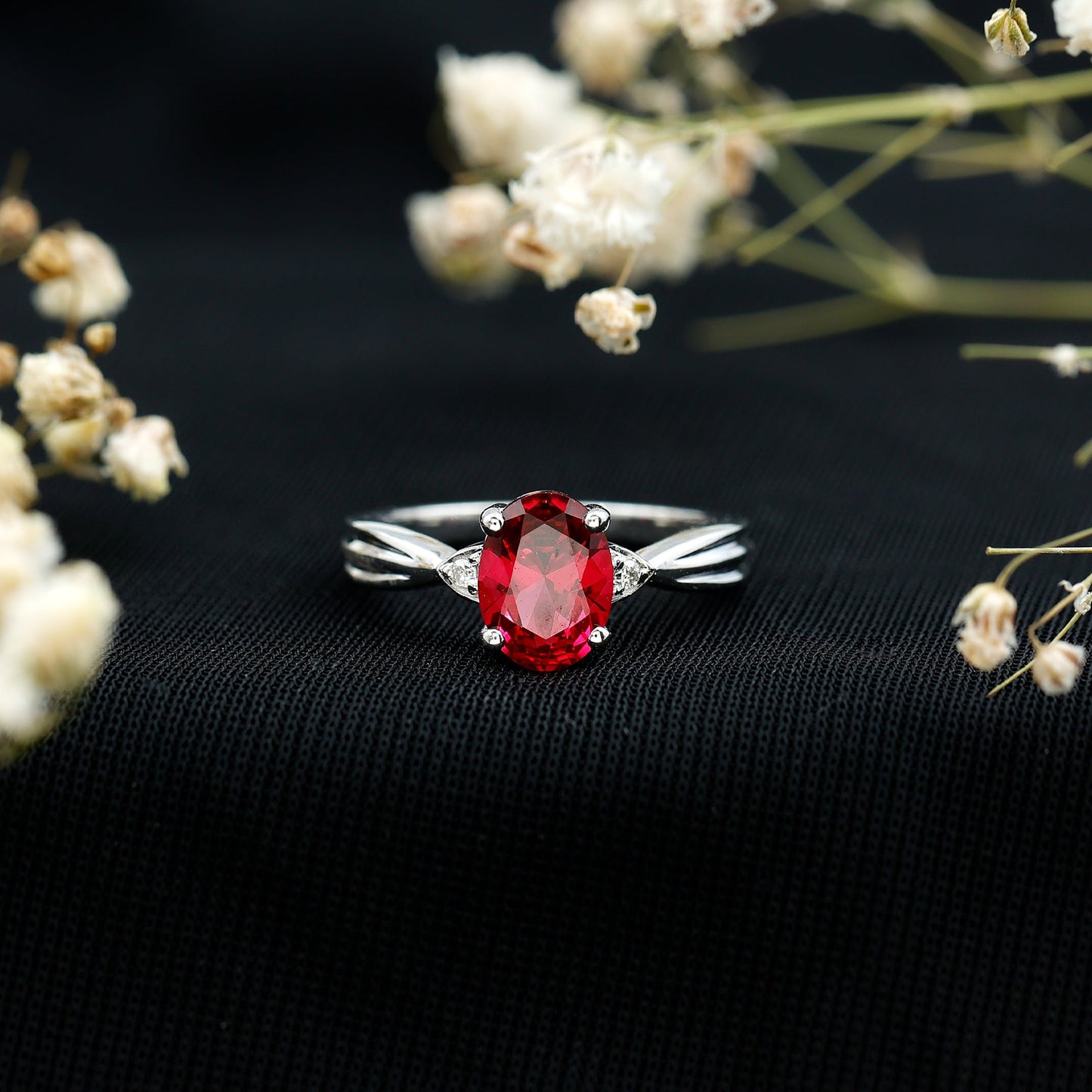 Oval Shaped 1.5 Carat Lab Created Ruby Solitaire Engagement Ring