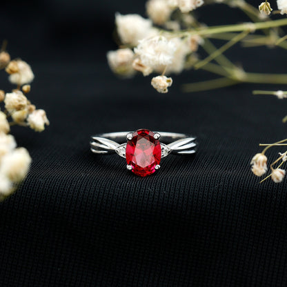 Oval Shaped 1.5 Carat Lab Created Ruby Solitaire Engagement Ring