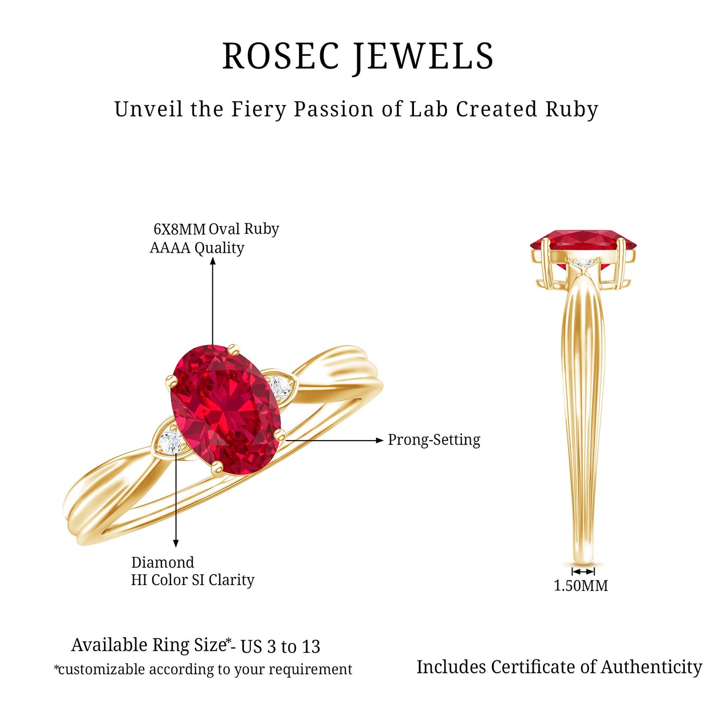 Oval Shaped 1.5 Carat Lab Created Ruby Solitaire Engagement Ring
