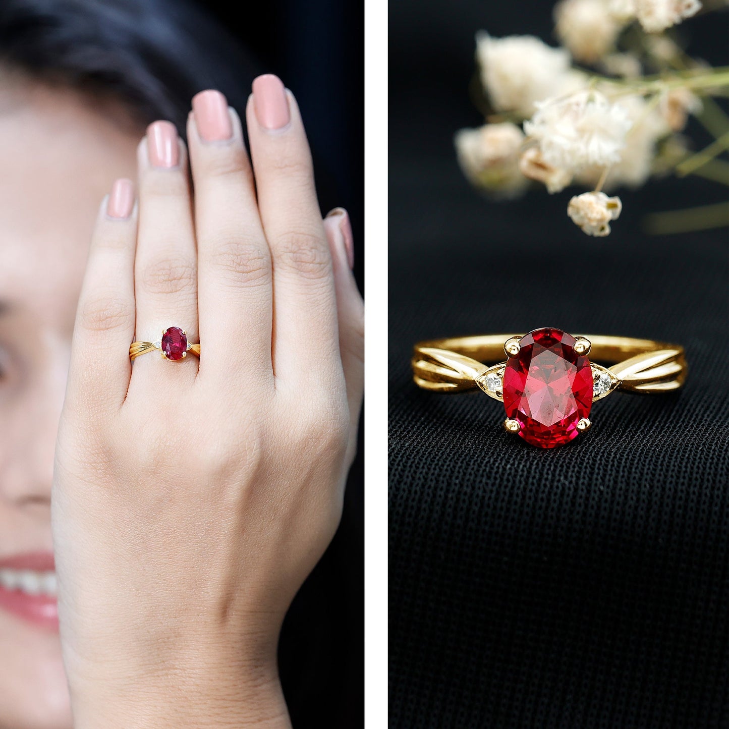 Oval Shaped 1.5 Carat Lab Created Ruby Solitaire Engagement Ring