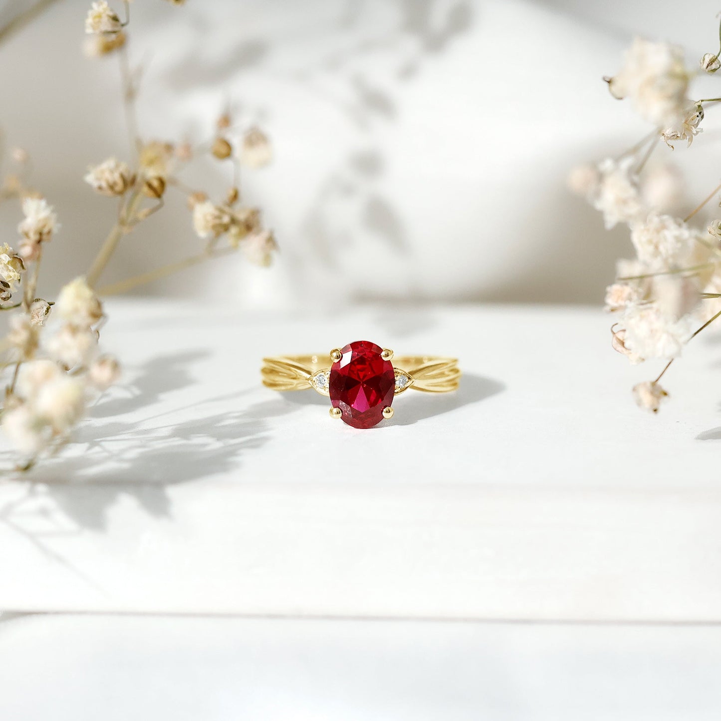 Oval Shaped 1.5 Carat Lab Created Ruby Solitaire Engagement Ring