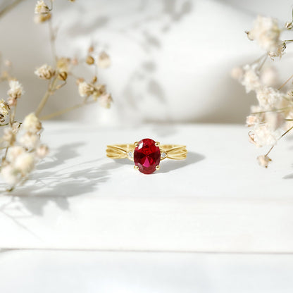 Oval Shaped 1.5 Carat Lab Created Ruby Solitaire Engagement Ring