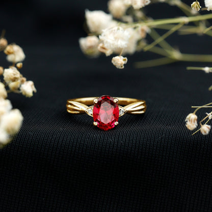 Oval Shaped 1.5 Carat Lab Created Ruby Solitaire Engagement Ring