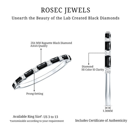 Certified Baguette Lab Grown Black and White Diamond Half Eternity Ring