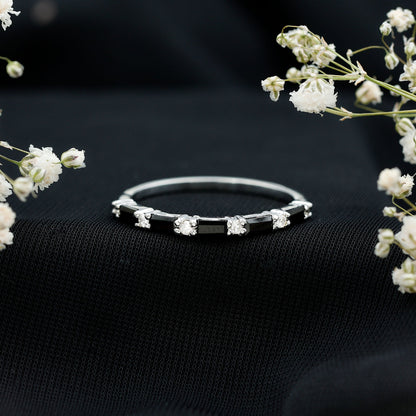 Certified Baguette Lab Grown Black and White Diamond Half Eternity Ring