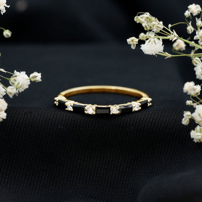 Certified Baguette Lab Grown Black and White Diamond Half Eternity Ring