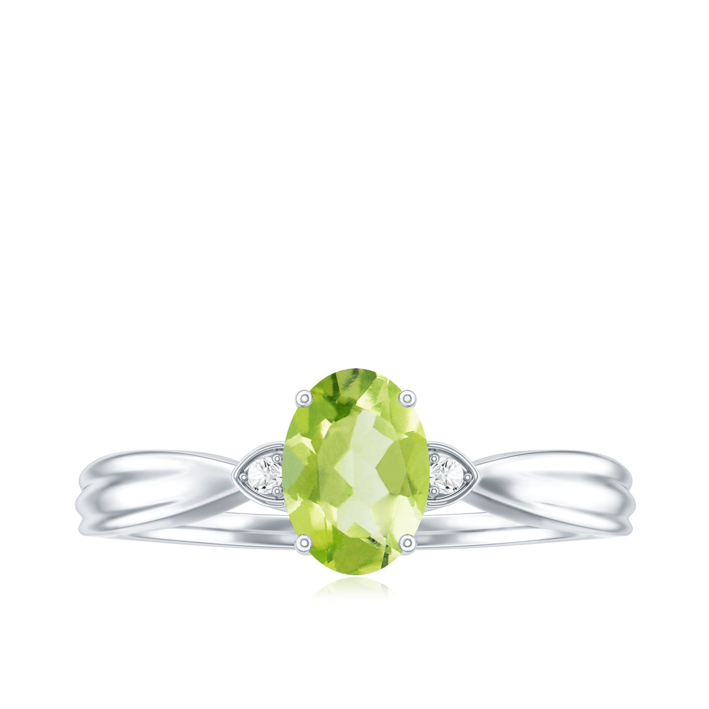 Natural 1 Carat Peridot Oval Engagement Ring with Diamond