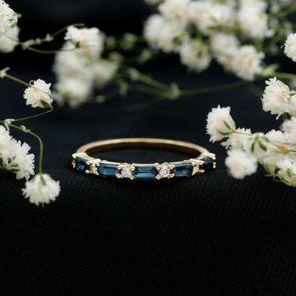 Baguette London Blue Topaz and Diamond Stackable Band Ring